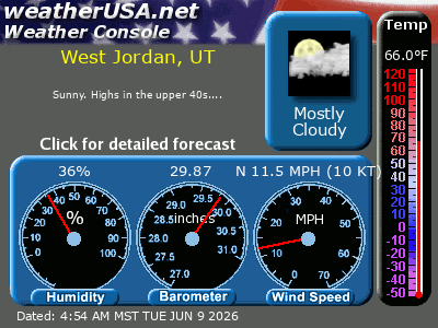 Click for Forecast for West Jordan UT from weatherUSA.net Click for Forecast for West Jordan UT from weatherUSA.net